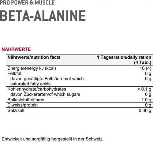Nutritional values and ingredients Sponser Beta Alanine (1 Piece, Pills, 189 g)
