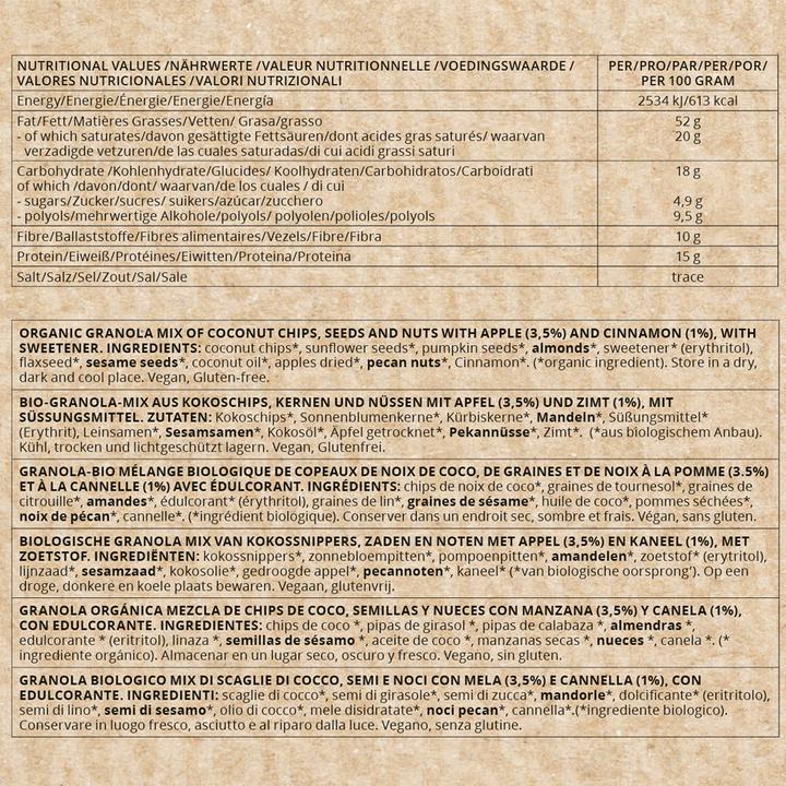 Nährwerte und Zutaten Go-Keto Keto Bio Granola (320 g)