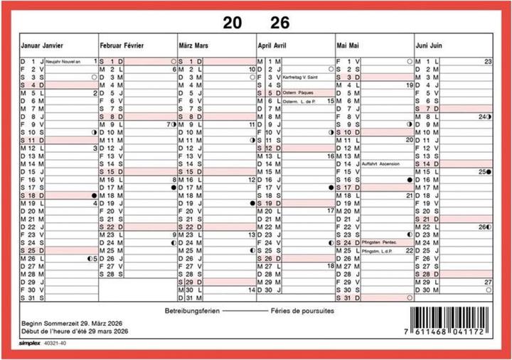 Actual product image Simplex Tafelkalender (A5, No binding, German, French)