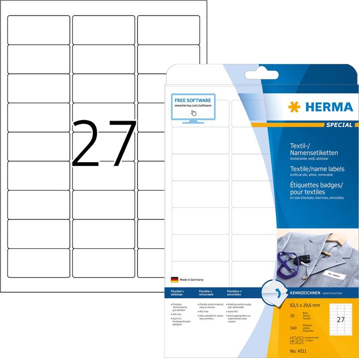 Actual product image HERMA A4 removable name labels