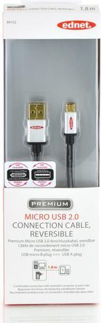 Actual product image ednet USB 2.0 connection cable type A - Micro B St/St 1.8 m High Speed reversible plug (1.80 m, USB 2.0)