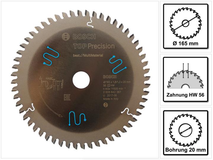 Actual product image Bosch Professional Zubehör Circular saw blade Top Precision Best for Multi Material 165 x 20 x 1.8 mm, 56