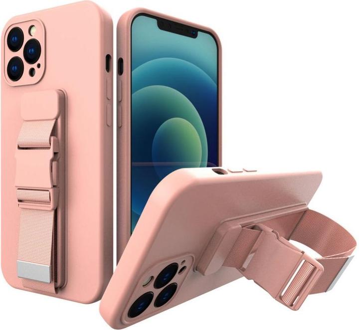 Productafbeelding Hurtel Touwetui gel hoesje met een ketting koord tas koord iPhone 12 Pro Max roze (Apple iPhone 12 Pro Max)