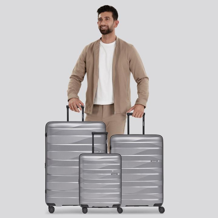 Immagine prodotto Bergpfeil Set di valigie da viaggio a 4 ruote, 3 pezzi, con piega elastica (228 l, XL (da 115l))