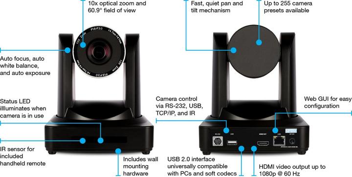 Image du produit Atlona Caméra PTZ HDMI et USB 2.0 noire