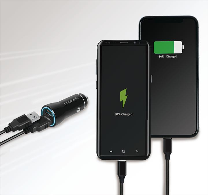 Actual product image LogiLink USB car power supply, 2x USB-A, 10.5 W, black