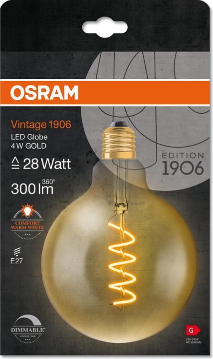 Produktbild Osram Vintage 1906 Led Classic Globe (E27, 4.50 W, 250 lm, 1 x, G)