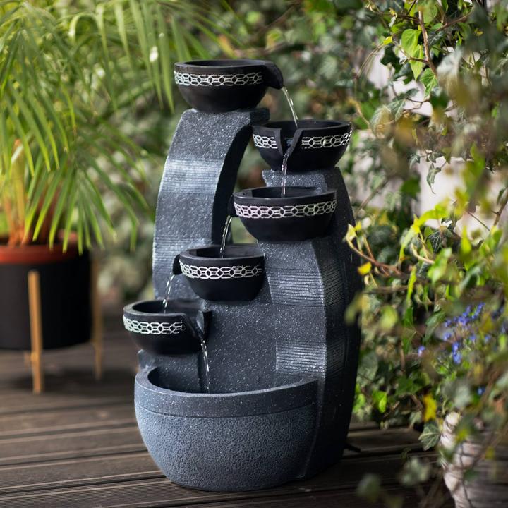 Produktbild Uniprodo Gartenbrunnen 5 Schalen auf Mauerensemble LED-Beleuchtung 12 W Wasserspiel