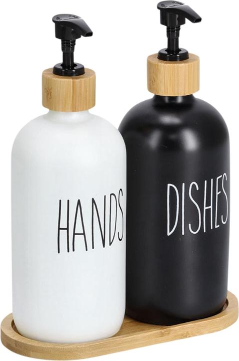 Actual product image Zeller Present Soap dispenser set, 3-piece, glass/bamboo