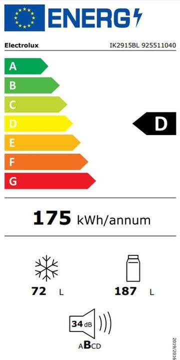 Label énergétique Electrolux IK2915BL (259 l)