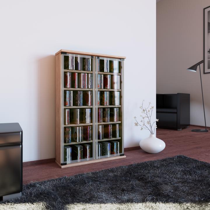 Immagine prodotto VCM Galleria di legno CD DVD Stand Shelf con porta di vetro (60 x 18 x 92 cm)
