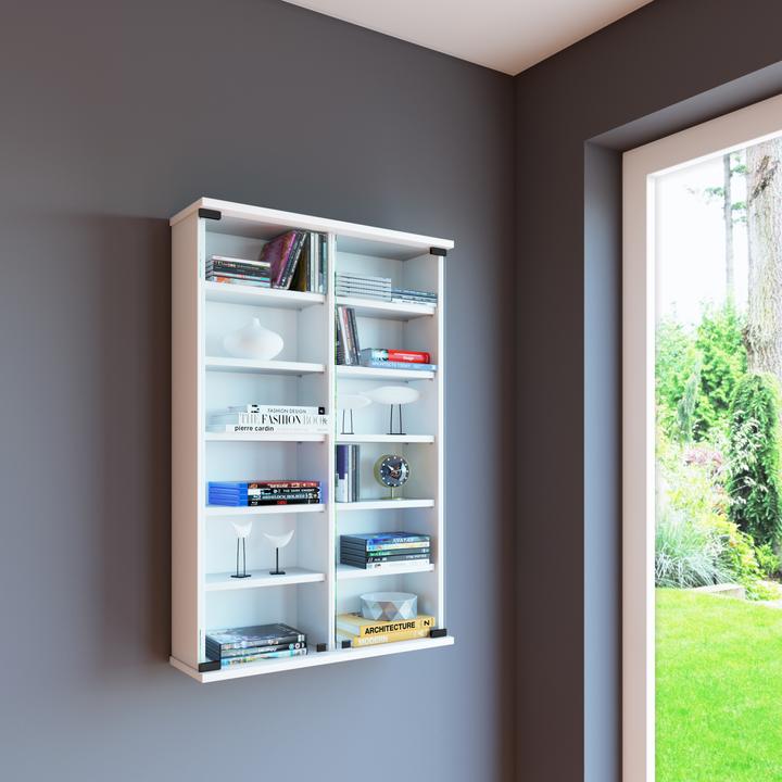 Image du produit VCM Étagère murale CD DVD en bois Zuntisa avec porte vitrée (60 x 18 x 92 cm)