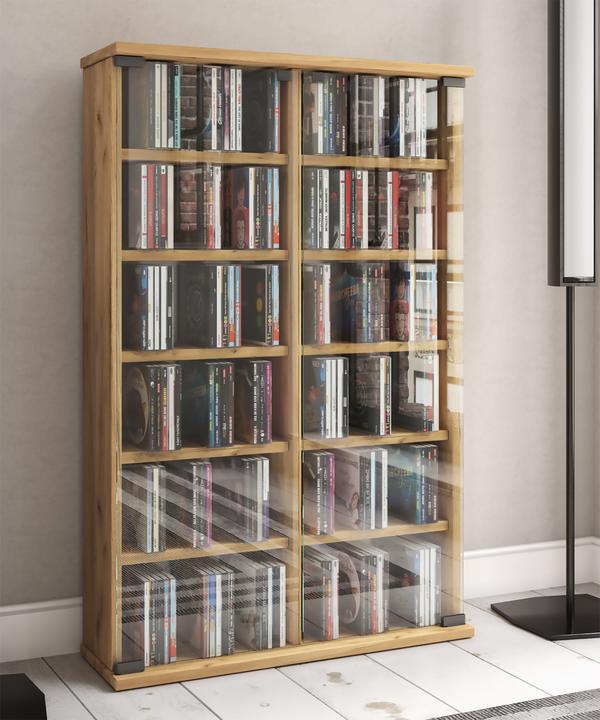 Immagine prodotto VCM Scaffale porta CD DVD in legno Roma con porta in vetro (60 x 18 x 92 cm)