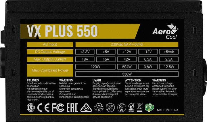Actual product image AeroCool PGS VX-550PLUS AEROVX-550PLUS Power Supply (550 W, active, 120 mm) (550 W)