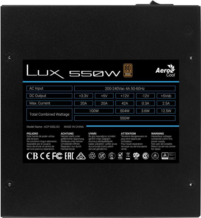 Image du produit AeroCool LUX 550W - forsyning de courant - ATX (550 W)