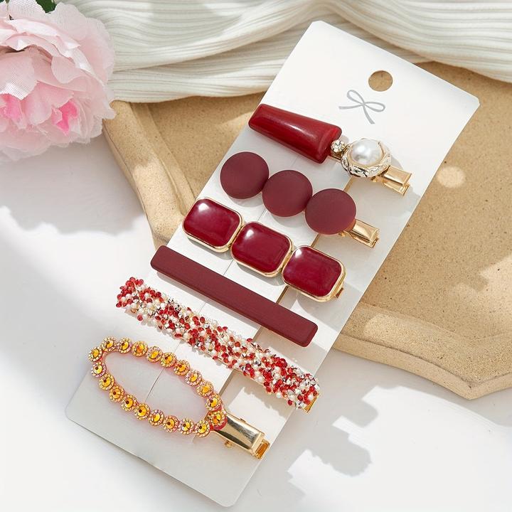 Activity Board 6 pièces/set Clip Elegant Strass Faux Perles Décoration Cheveux Antidérapants Clip (6 pcs)