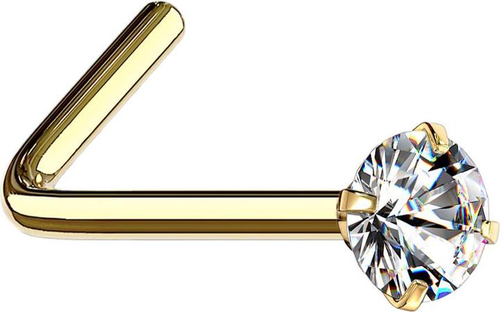 Immagine prodotto Star Piercing Borchia da naso angolata con cristallo rotondo placcato in oro e incastonato in argento (Acciaio chirurgico 316L, senza ottone)