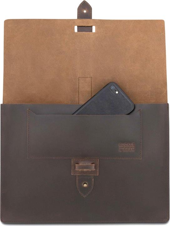 Actual product image Buckle & Seam Leather Laptop Sleeve Aspen Brown