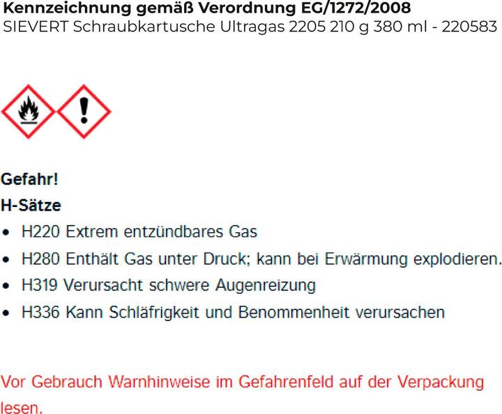 Actual product image Sievert Ultragas gas cartridge 210 g 1 pc.
