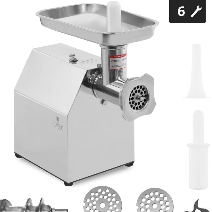 Royal Catering Fleischwolf Edelstahl Elektrisch 140Kg H Reverse Funktion 600Watt Metallgetriebe