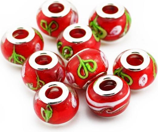 Produktbild Hermex Glas Bead Perle versilbert 925 - Rot (Silber 925, Glas)