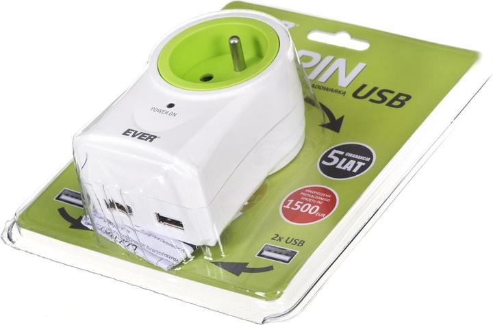 Productafbeelding Ever SPIN T / LZ10-SPI000 / 0000 Meervoudige contactdoos (1 x UTE, 2 x USB, 16 A (3680 W), wit) (1 x, 0.20 m)