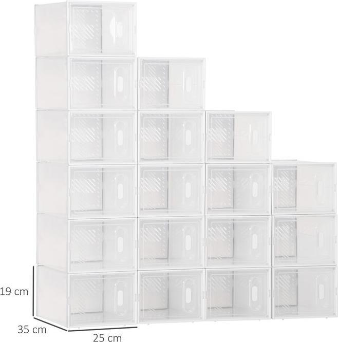 Produktbild Swisshandel24 DIY Schuhbox Aufbewahrungsbox mit 18 Fächern 18er Pack Schuhkartons Transparent (25 x 35 x 19 cm)
