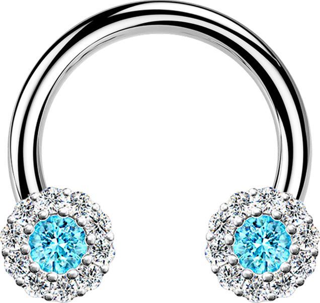 Star Piercing Micro Circular Barbell silber Gänseblümchen Kristall aqua (Chirurgenstahl 316L, Messing)