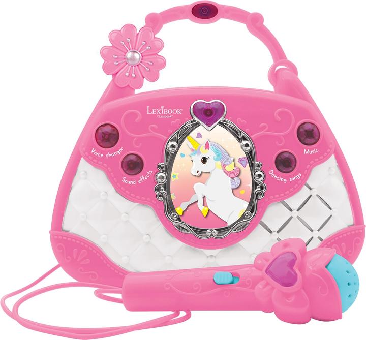 Lexibook Unicorn karaoke and music speaker in handbag design, microphone, voice changer, audio-in cable