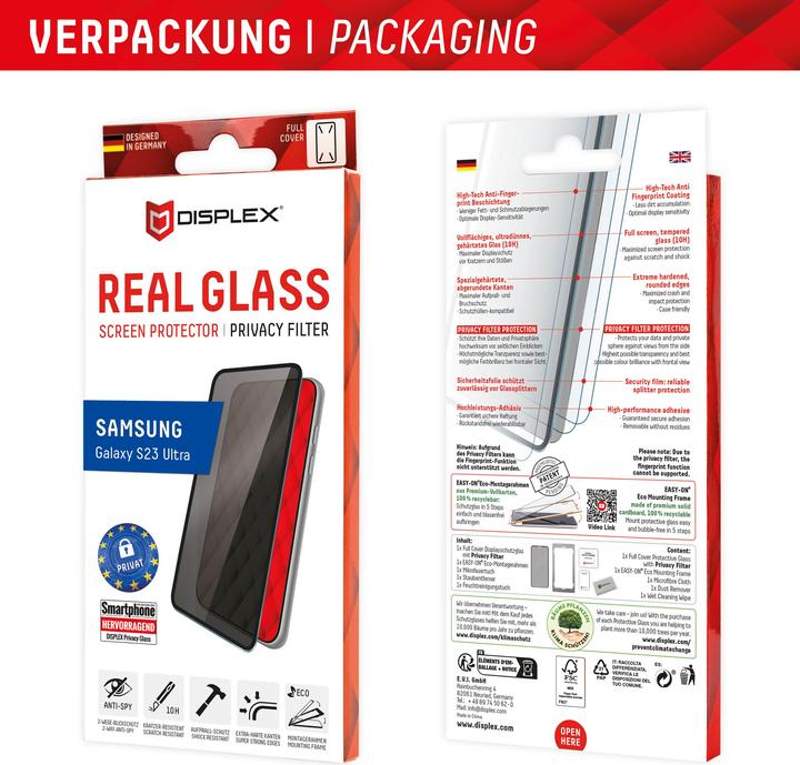 Immagine prodotto Displex Real Glass, Privacy Full Cover Panzerglas (1 Pezzo/i, Samsung Galaxy S23 Ultra)