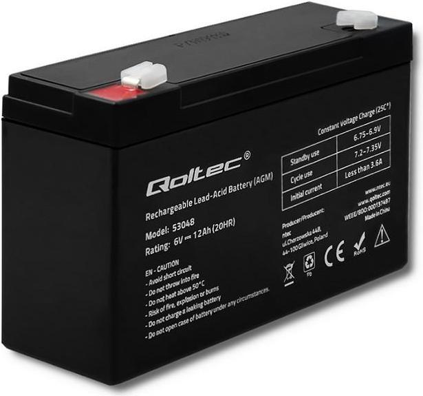 Actual product image Qoltec 53048 AGM battery| 6V| 12Ah - Battery - 12.000 mAh