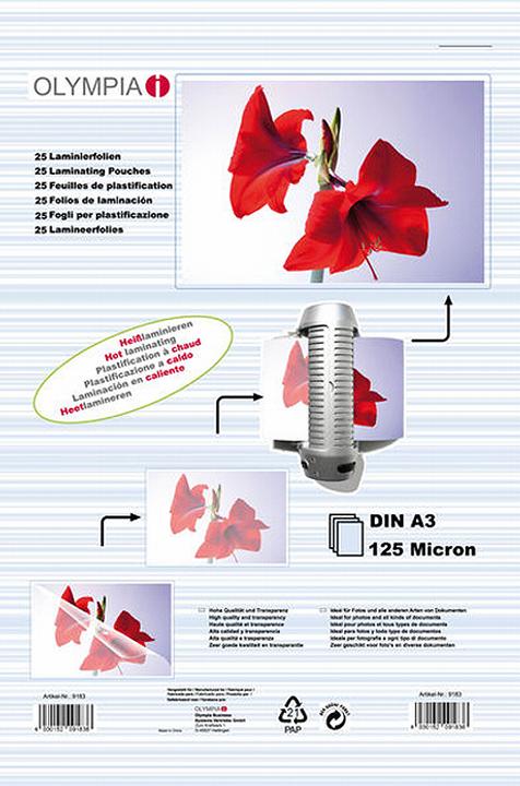 Olympia 1x25 feuilles de plastification DIN A3 125 micron (A3, 25 pièce(s), 125 µm)