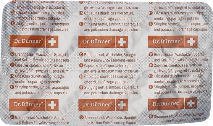 Valeurs nutritives et ingrédients Dr. Dünner Essenza - Capsules de drainage d'orties Essenza (1 pièce(s), Capsules, 58 g)