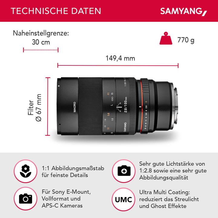 Immagine prodotto Samyang 100mm f/2.8 ED UMC Macro - Fujifilm XF (Fujifilm X, Full-frame)