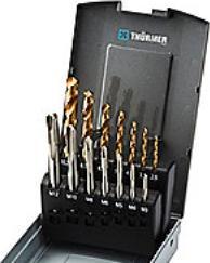 Immagine prodotto Thürmer Tools HSSE spån tap og bor M3-12 - Spånbryder tapsaet M3-12 med TiN bor 14 dele i saettet