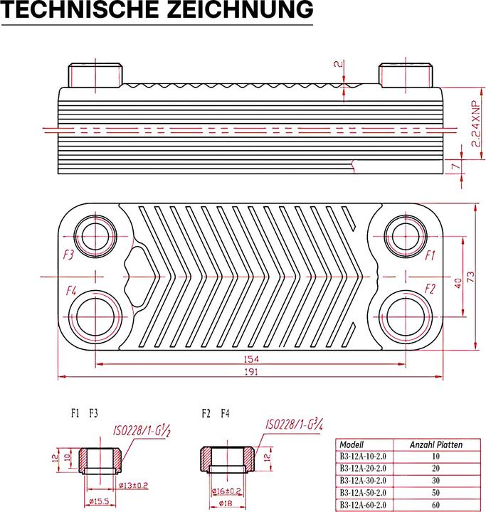 Actual product image Wiltec Hrale Stainless Steel Heat Exchanger 20 Plates max. 44 kW Plate Heat Exchanger