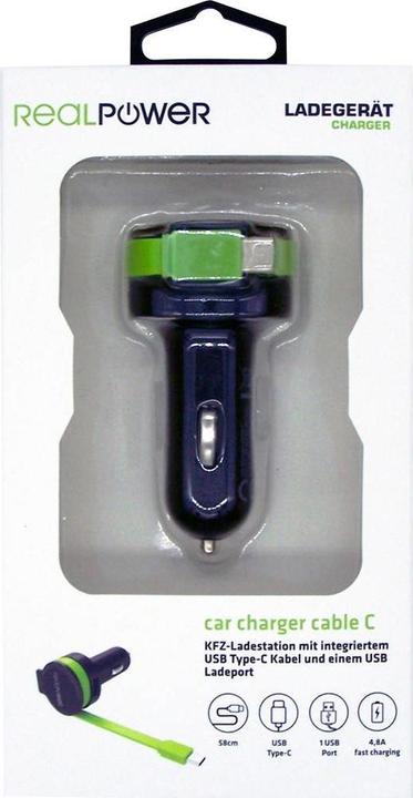 Image du produit RealPower Car Charger C intégré Câble USB-C+ 1x USB