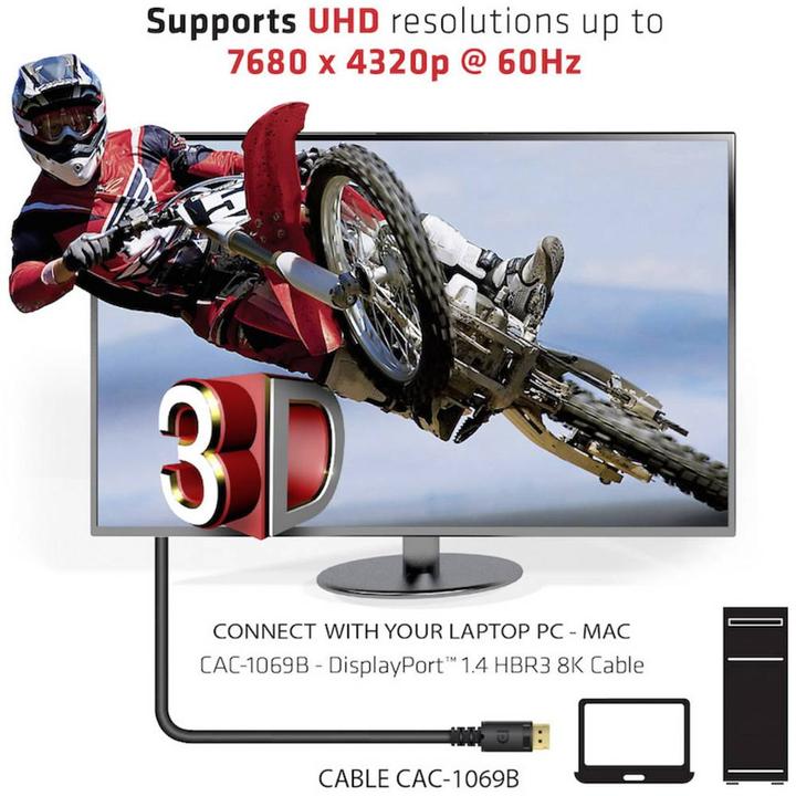 Actual product image Club 3D DisplayPort 1.4 HBR3 8K Cable M/M /13.12ft (4 m, DisplayPort)