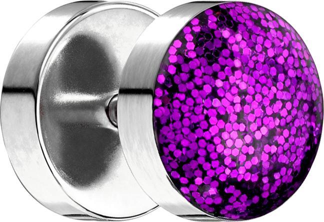 Star Piercing Fake Plug mit glitter Kuppel violett (ohne Messing, Chirurgenstahl 316L)