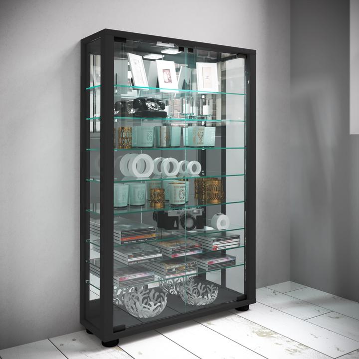 Produktbild VCM Sammelvitrine Standvitrine Glasvitrine Glasregal Vitrine Glas Schaukasten "Lumo Mini Spiegel" (59 x 18 x 91 cm)
