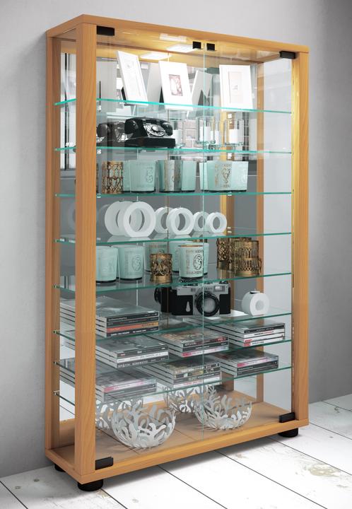 Produktbild VCM Sammelvitrine Standvitrine Glasvitrine Glasregal Vitrine Glas Schaukasten "Lumo Mini Spiegel" (59 x 18 x 91 cm)