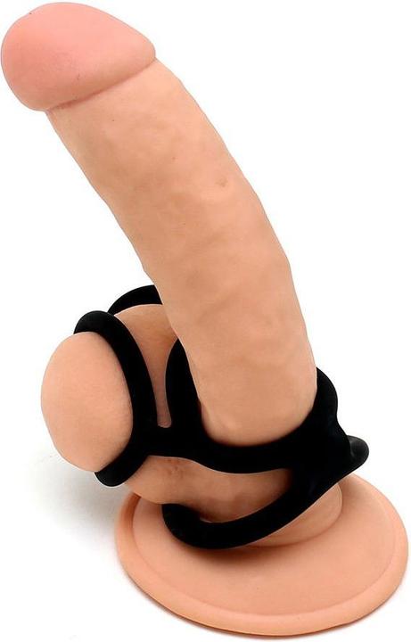 Produktbild Rimba Latex Play - Quatro Cock Ring und Ball Splitter - Schwarz (4 cm)