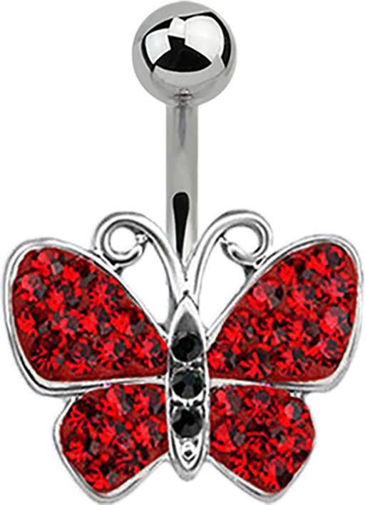 Star Piercing Banane silber Schmetterling rot (ohne Messing, Chirurgenstahl 316L)