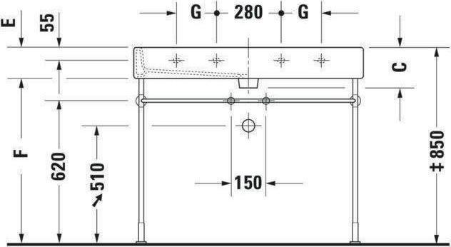 Actual product image Duravit Washbasin VERO w ÜL HLB 1000x470mm 2 tap holes white WG (470 mm, 1000 mm)