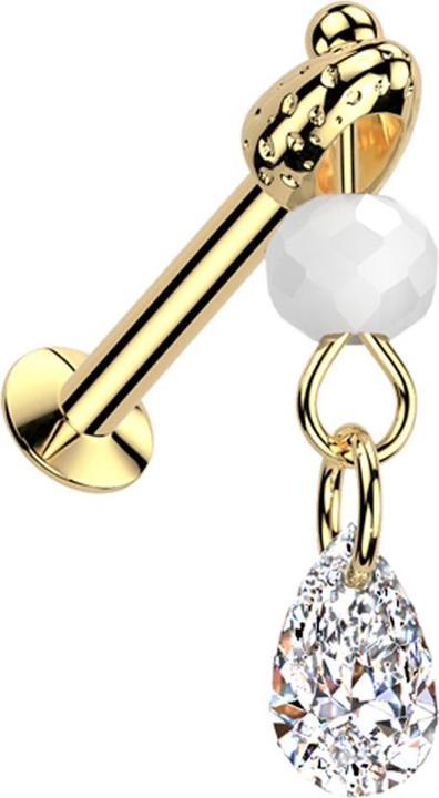 Produktbild Star Piercing Micro Threadless UFO Labret vergoldet mit Cone silber Anhänger Glaskugel Kristall silber (Chirurgenstahl 316L, Messing)