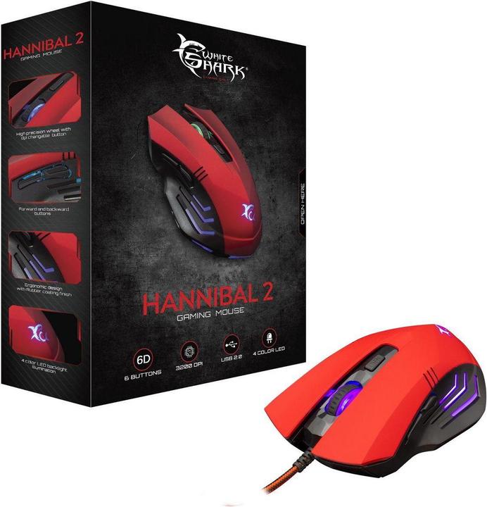 Produktbild White Shark Gaming mouse Hannibal 2, with backlight, 6 buttons, Red (Kabelgebunden)