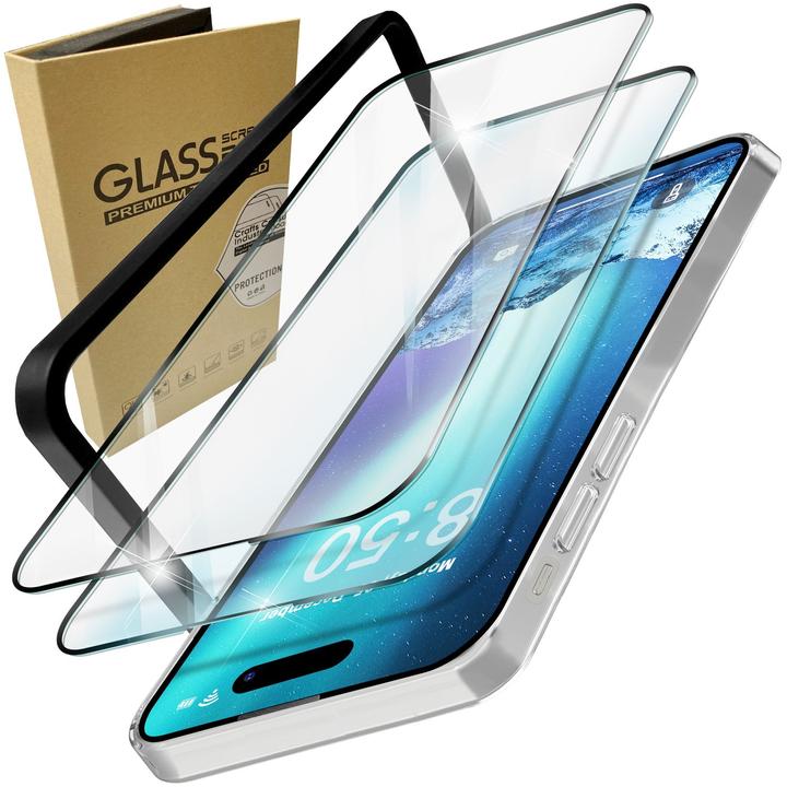 Actual product image Nalia 2x protective glass & 1x template (2 Piece, Apple iPhone 15 Pro)
