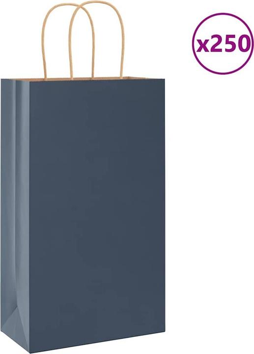 Actual product image VidaXL Kraft paper bags 250 pcs. with handle Blue 21x11x36 cm Paper bag (Gift bag, 250 x)