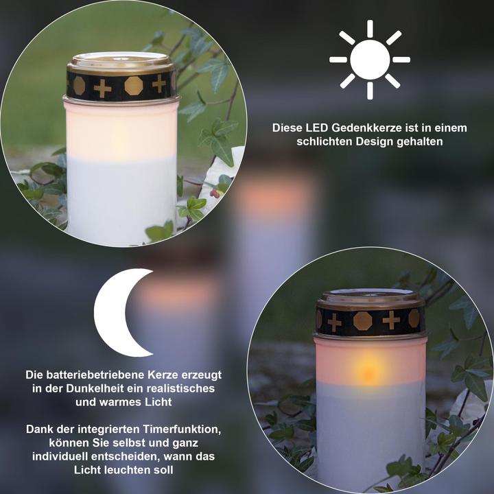 Produktbild Star Trading LED Grablicht mit Timer | Grabkerzen LED mit Batterie | Grabkerze LED 2er Set | Grablic (2 x)