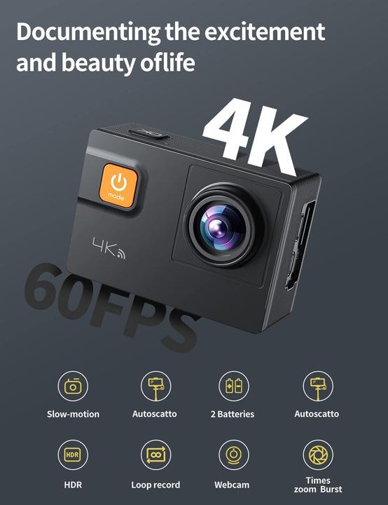 Actual product image Longtaihe 4K Actioncam, 20MP incl. 2 batteries